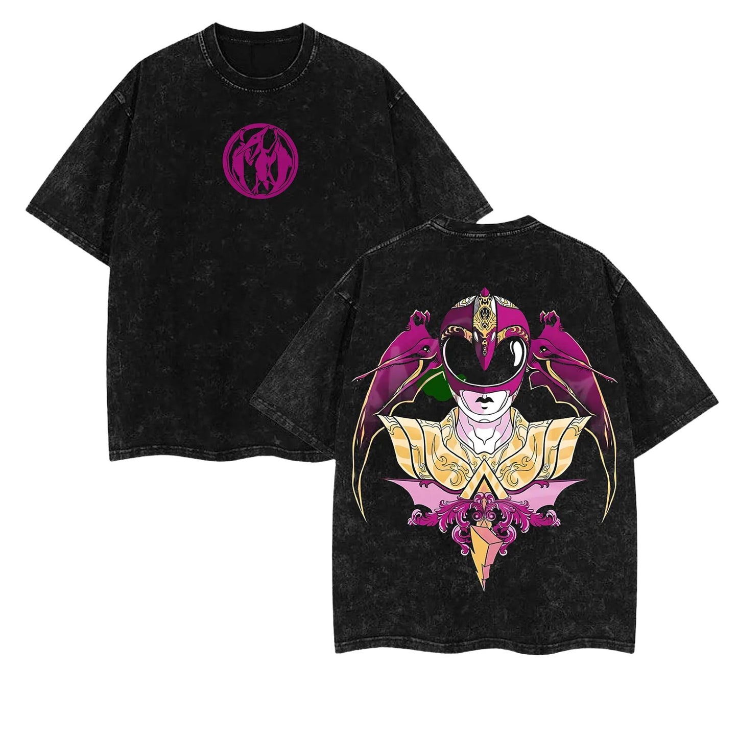 Mighty Morphin Power Rangers T-Shirt – Green, White, Red Ranger Washed Cotton Tee
