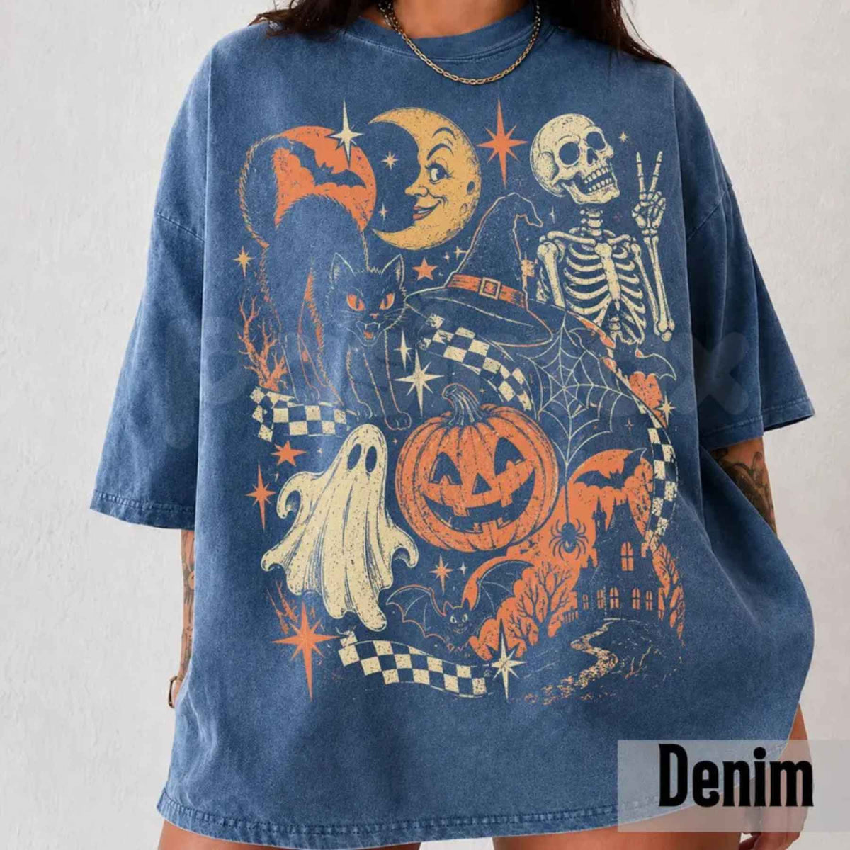 Comfort Colors® Retro Y2K Halloween T-Shirt – Vintage Black Cat Ghost & Skeleton Graphic Tee, Spooky Cute Pumpkin Unisex Top & Gift