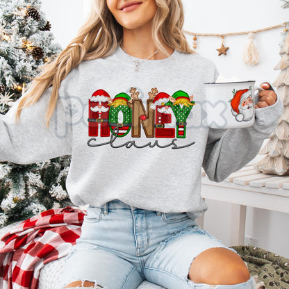 Unisex Faux Embroidery "Claus" Christmas Sweatshirt – Festive Holiday Pullover