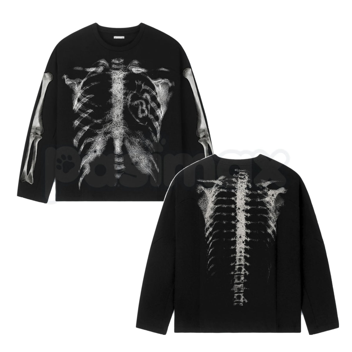 Skeleton Ribcage X-Ray Long Sleeve T-Shirt | Edgy Goth Anatomical Graphic Top