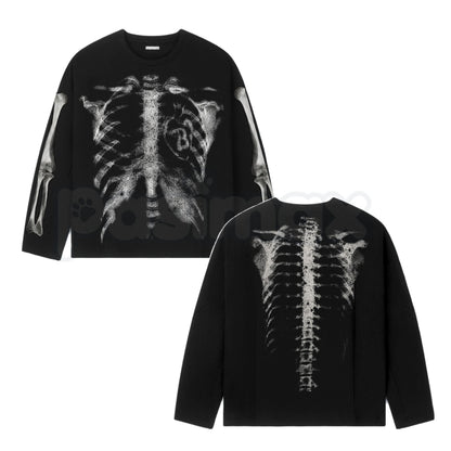 Skeleton Ribcage X-Ray Long Sleeve T-Shirt | Edgy Goth Anatomical Graphic Top