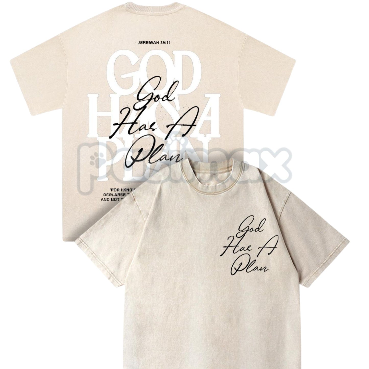 "God Has A Plan" Double Sided T-Shirt – Retro Washed Christian Letter Print, 230 GSM Cotton