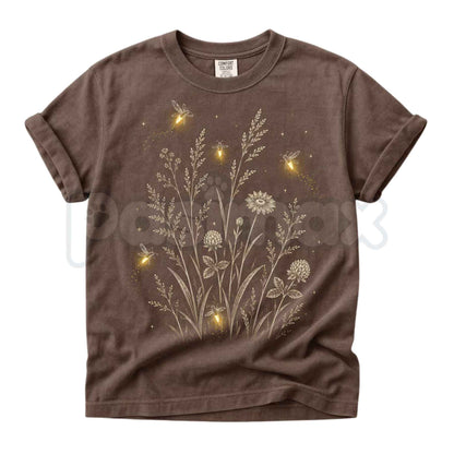Comfort Colors® Firefly Wildflower T-Shirt – Cottagecore Lightning Bug Graphic Tee, Boho Garden Botanical Nature Unisex Top & Gift
