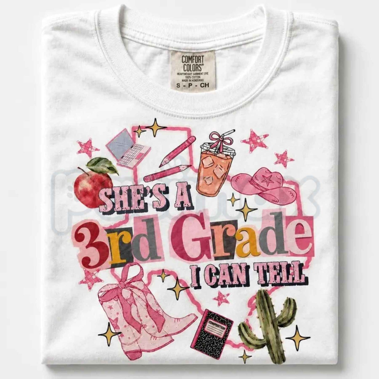 Comfort Colors® "She's A Teacher, I Can Tell" & "Teacher Ellas Fellas" Graphic T-Shirts – Retro Funny Educator Tees, Cute Back-to-School Teacher Gift Bundle, Whimsical Classroom Spirit Unisex Tops