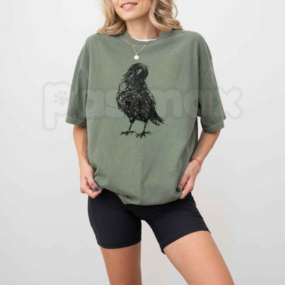 Comfort Colors® Crow Sketch T-Shirt – Gothic Raven Graphic Tee, Dark Academia Artistic Bird Unisex Top & Gift