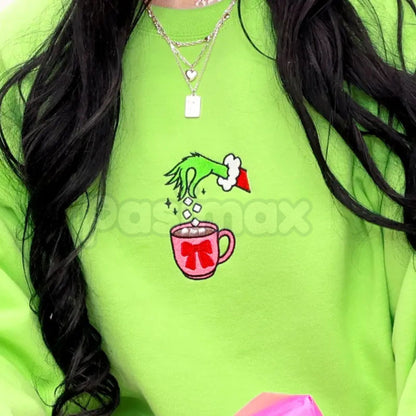 Embroidered Christmas Drink Sweatshirt – Festive Holiday Beverage Crewneck