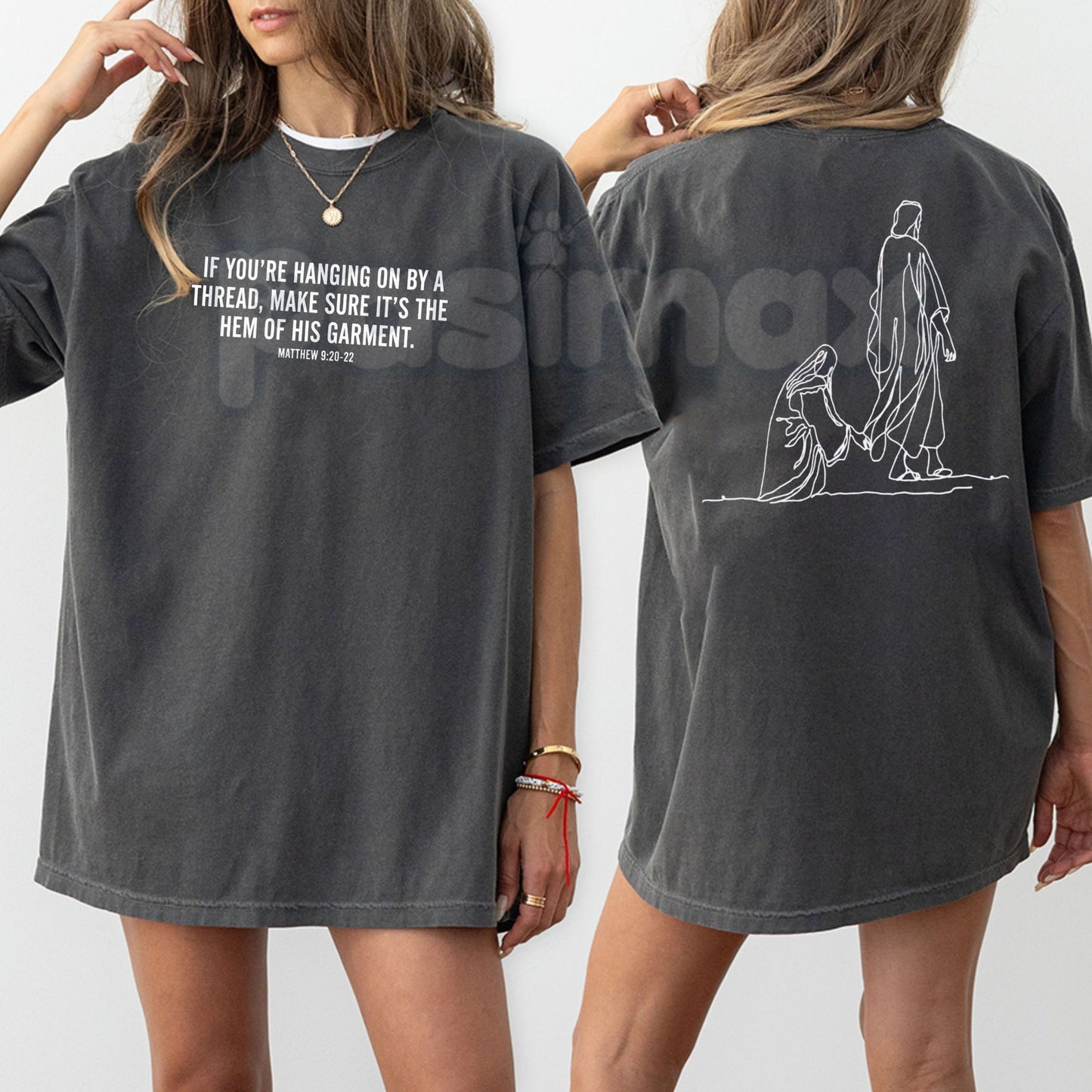 Comfort Colors® "Hang By The Hem Of His Garment" Christian T-Shirt – Vintage Bible Verse Graphic Tee, Matthew 9:20-22 Faith & Healing Scriptural Top Gift