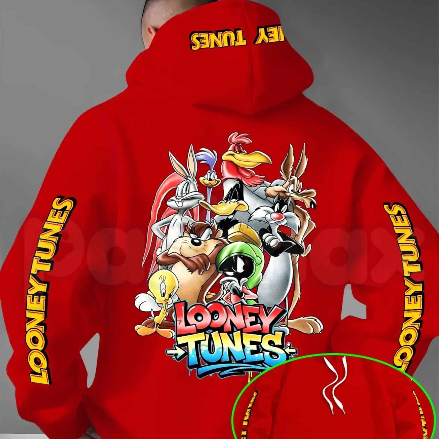 Looney Tunes Gradient Print Hoodie – Vintage Cartoon Character Pullover, Casual Retro Streetwear Sweatshirt, Nostalgic Animated Graphic
