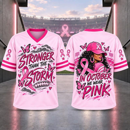 Pink Ribbon Breast Cancer Awareness V-Neck Football T-Shirt – Hope & Support Athletic Graphic Tee