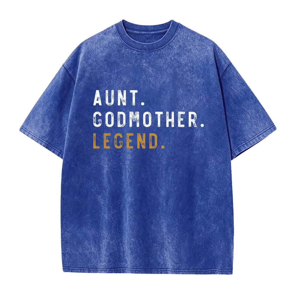 Aunt Godmother Legend T-Shirt – Retro Blessed Family Graphic Tee, Vintage Washed Lightweight Cotton Unisex Auntie Gift Top