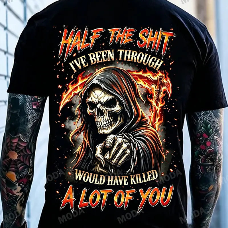 Generation X "Half The Shit..." T-Shirt – Custom Year Skull Retro Funny Gen X Unisex Graphic Tee