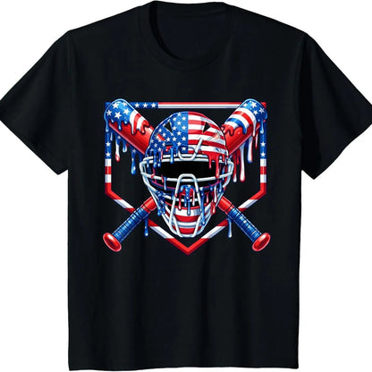 Baseball Drip Patriotic Ice Cream US Flag T-Shirt – Funny 4th of July Sports Graphic Tee