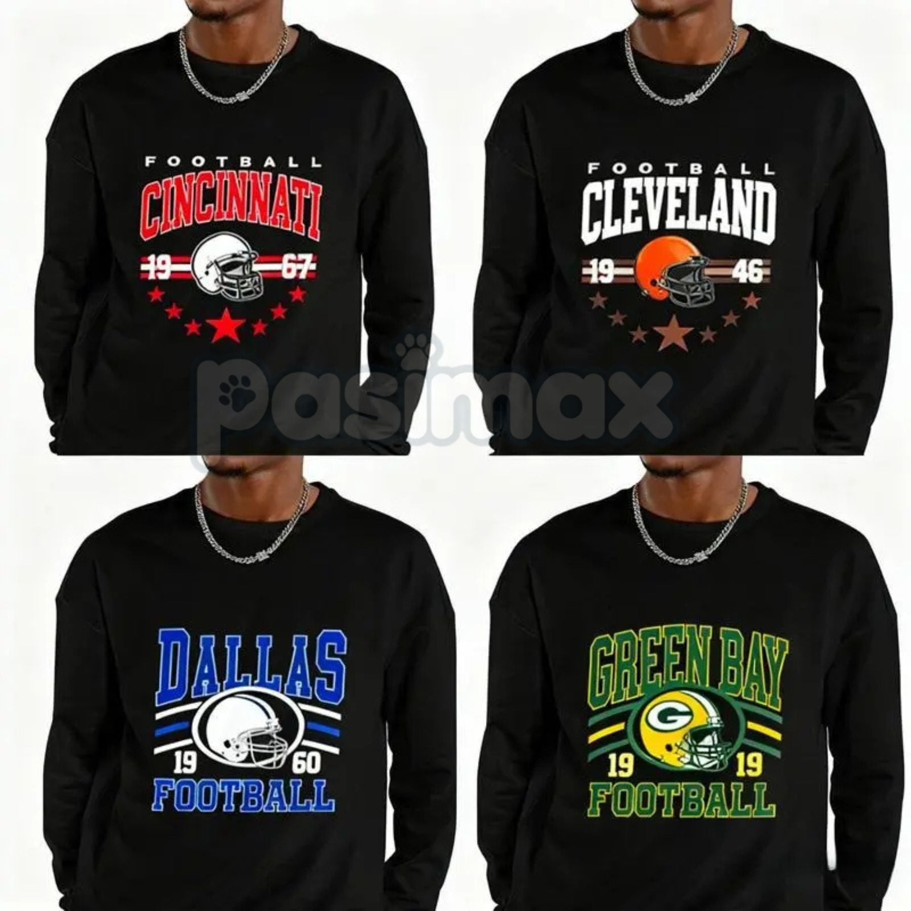 90s All Team Football Sweatshirt – Vintage 1960s Retro Fan Crewneck-Pasimax