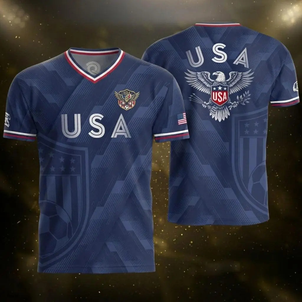 2026 America Soccer Jersey for Men – USA Football Fan Shirt, Quick-Drying V-Neck Casual Sportswear