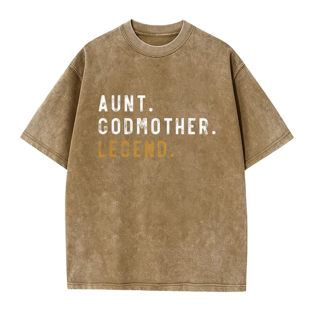 Aunt Godmother Legend T-Shirt – Retro Blessed Family Graphic Tee, Vintage Washed Lightweight Cotton Unisex Auntie Gift Top