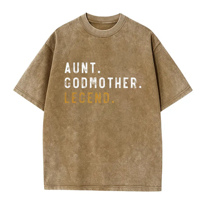 Aunt Godmother Legend T-Shirt – Retro Blessed Family Graphic Tee, Vintage Washed Lightweight Cotton Unisex Auntie Gift Top