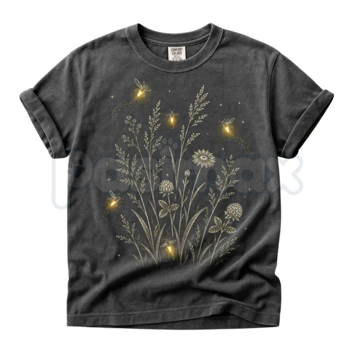 Comfort Colors® Firefly Wildflower T-Shirt – Cottagecore Lightning Bug Graphic Tee, Boho Garden Botanical Nature Unisex Top & Gift