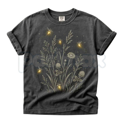 Comfort Colors® Firefly Wildflower T-Shirt – Cottagecore Lightning Bug Graphic Tee, Boho Garden Botanical Nature Unisex Top & Gift