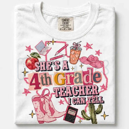 Comfort Colors® "She's A Teacher, I Can Tell" & "Teacher Ellas Fellas" Graphic T-Shirts – Retro Funny Educator Tees, Cute Back-to-School Teacher Gift Bundle, Whimsical Classroom Spirit Unisex Tops
