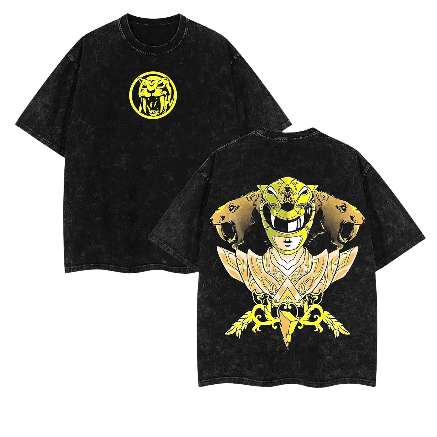 Mighty Morphin Power Rangers T-Shirt – Green, White, Red Ranger Washed Cotton Tee