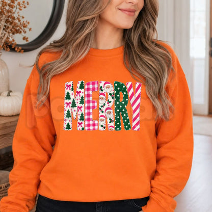 Retro Pink Merry Christmas Sweatshirt | Coquette Holiday Graphic Crewneck