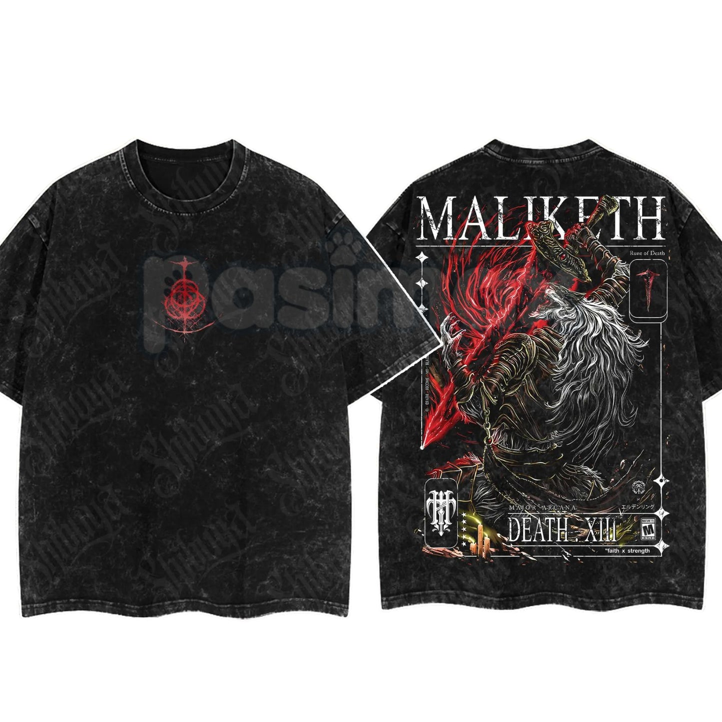 Elden Ring Limited Edition Double-Printed T-Shirt – Oversized Acid Washed Graphic Tee, Lightweight Cotton Anime Streetwear