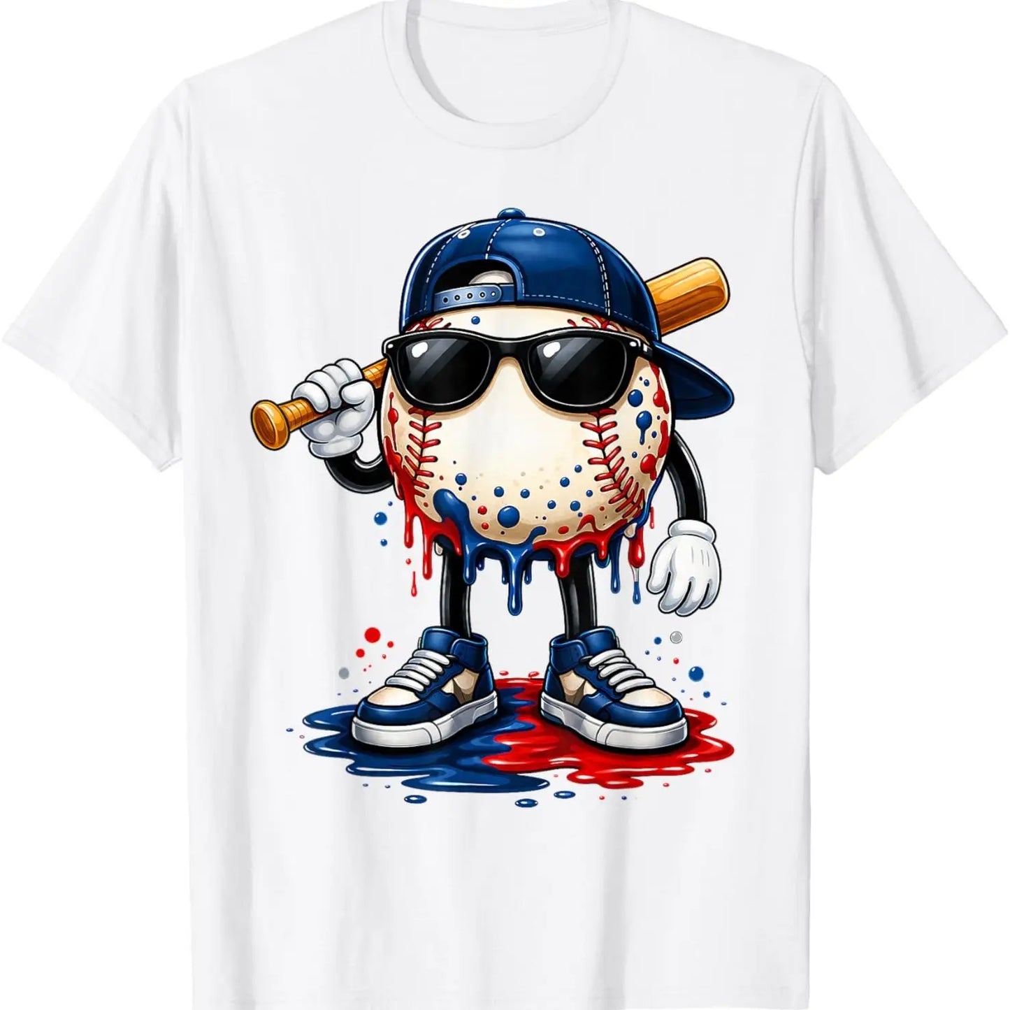 Baseball Drip Patriotic Ice Cream US Flag T-Shirt – Funny 4th of July Sports Graphic Tee