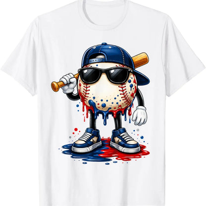 Baseball Drip Patriotic Ice Cream US Flag T-Shirt – Funny 4th of July Sports Graphic Tee