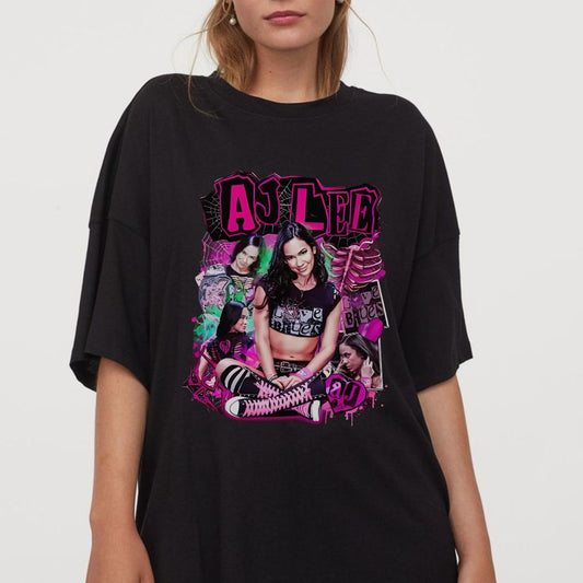 AJ LEE Retro T-Shirt - Official "The Crazy Tour" Wrestling Merch, Vintage Fan Apparel-Pasimax