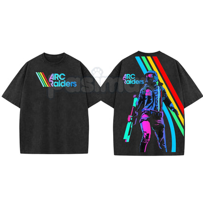 ARC Raiders Retro Synthwave Graphic Tee – Vintage Washed Oversize Sci-Fi Gaming Shirt-Pasimax