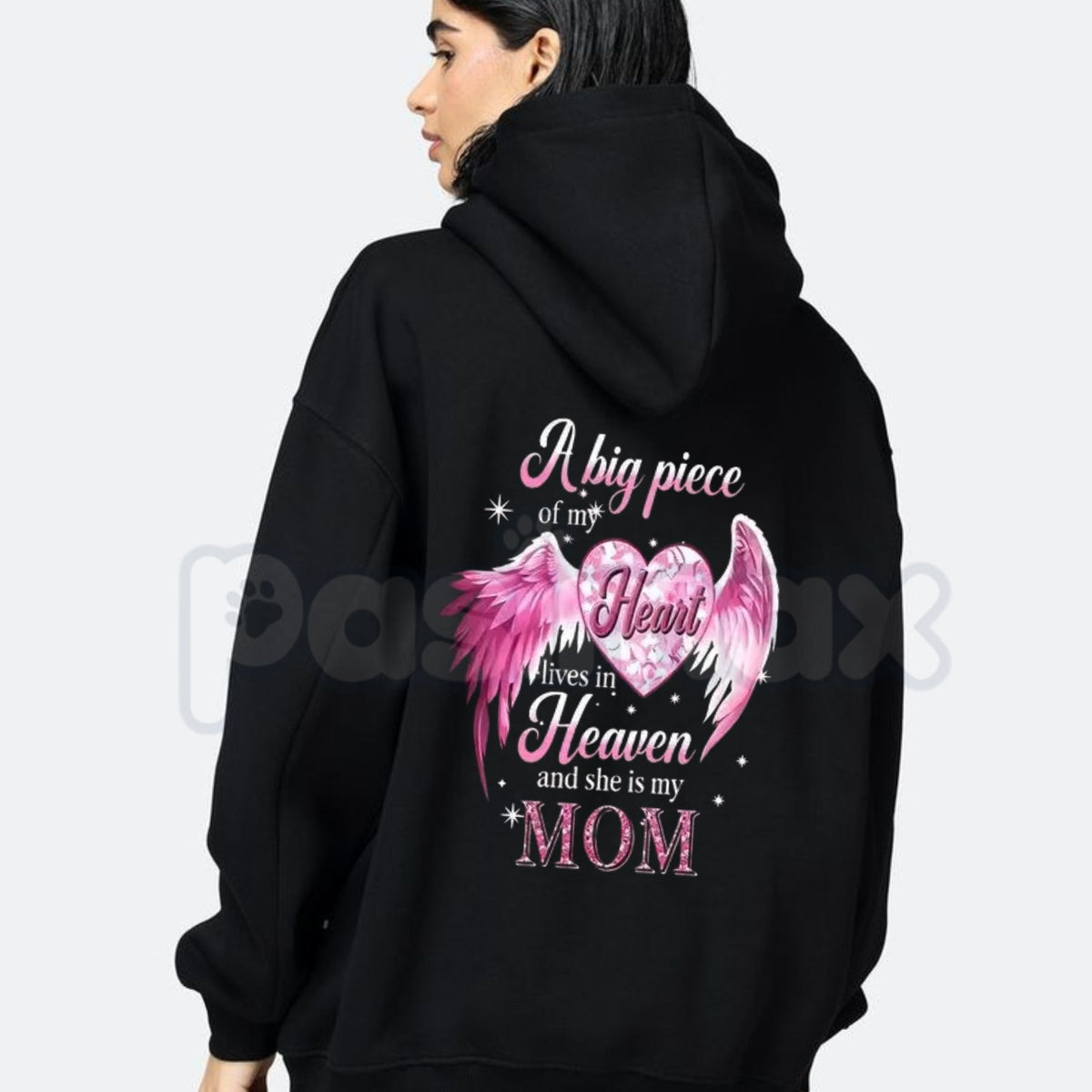 A Big Piece Of My Heart Lives In Heaven Mom Memorial Back Print Hoodie – In Loving Memory Graphic Pullover, Remembrance Sweatshirt, Unisex Heavy Blend-Pasimax