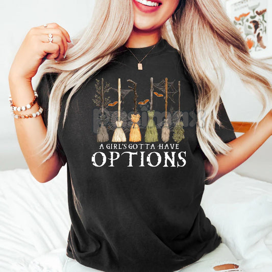 'A Girl Gotta Have Options' Witches Halloween Shirt – Retro Halloween T Shirt, Funny Witch Tee, Empowered Spooky Season Apparel-Pasimax