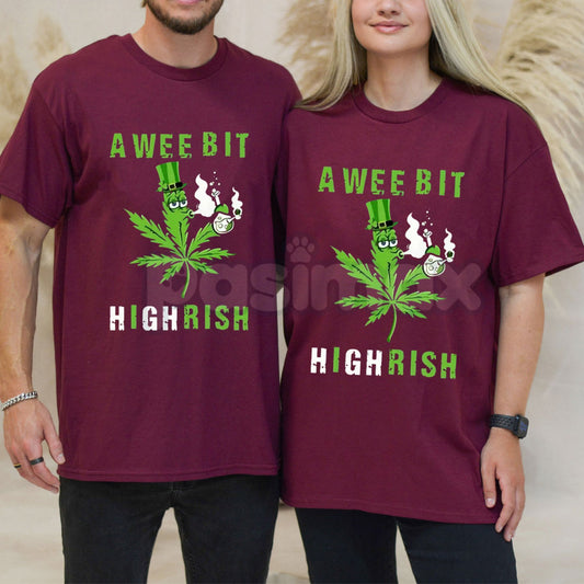 "A Wee Bit Highrish" Funny St. Patrick's Day T-Shirt - Irish Flag Slogan Graphic Tee, Premium 100% Cotton 420 Friendly Holiday Top, Humorous Lucky Clover & Pot Leaf Shirt, Soft Lived-In Heavyweight Festival Apparel, Made in USA St. Paddy's Gift-Pasimax