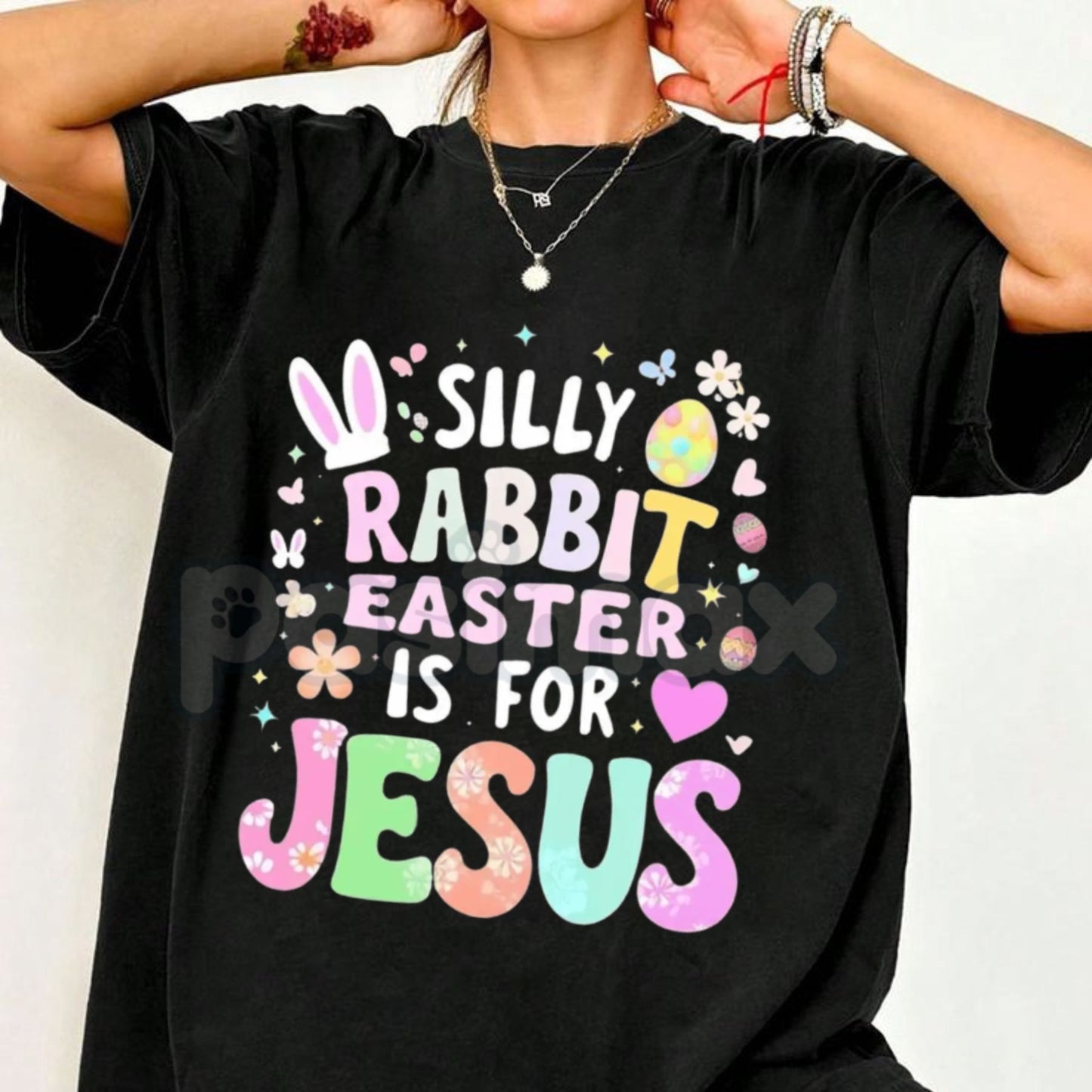 Aesthetic "Easter Is For Jesus" Floral T-Shirt - Boho Silly Rabbit Christian Graphic Tee, Premium 100% Cotton Religious Spring Top, Wildflower Faith-Based Holiday Shirt, Soft Lived-In Heavyweight Sunday Morning Apparel, Made in USA Women's Easter Gift-Pasimax