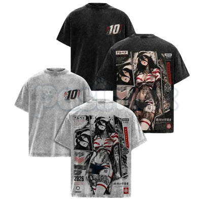 Albedo Overlord Anime T-Shirt – Retro Double Printed Guardian Graphic Tee, Vintage Washed Dark Fantasy Lightweight Cotton Unisex Manga Top-Pasimax