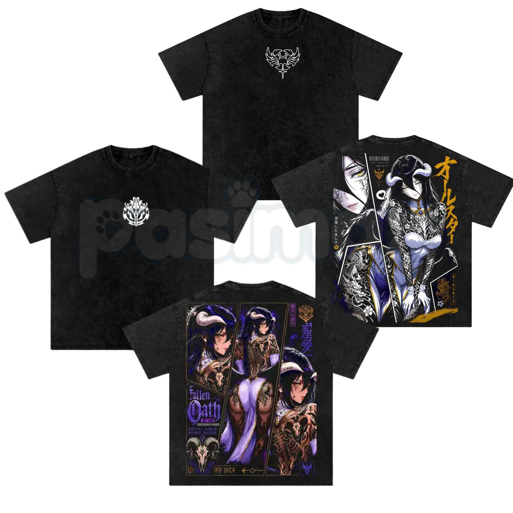 Albedo Succubus Anime T-Shirt – Retro Overlord Graphic Tee, Vintage Washed Dark Fantasy Lightweight Cotton Unisex Manga Top-Pasimax