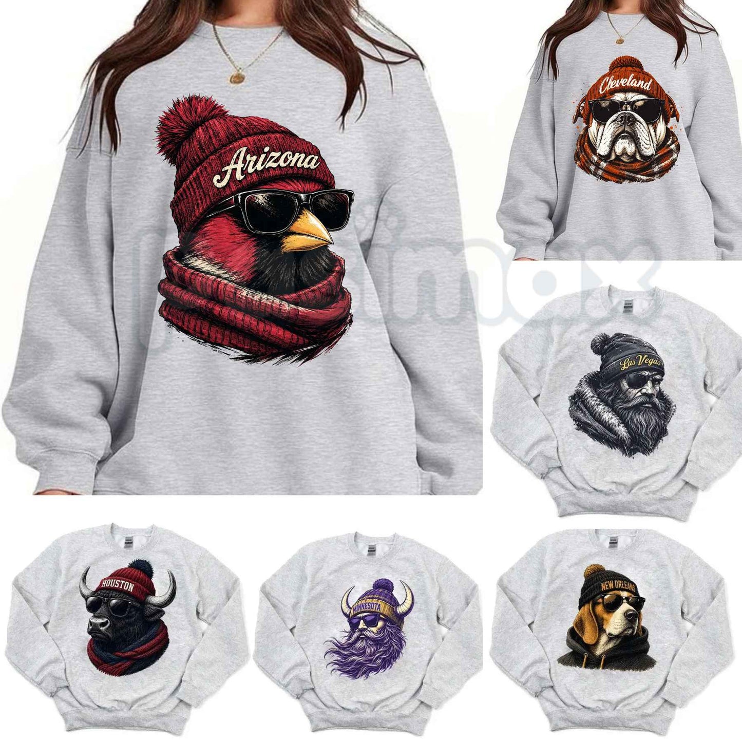 All 32 Teams Spirit Animal Football Sweatshirt | Retro City Animal Game Day Pullover-Pasimax
