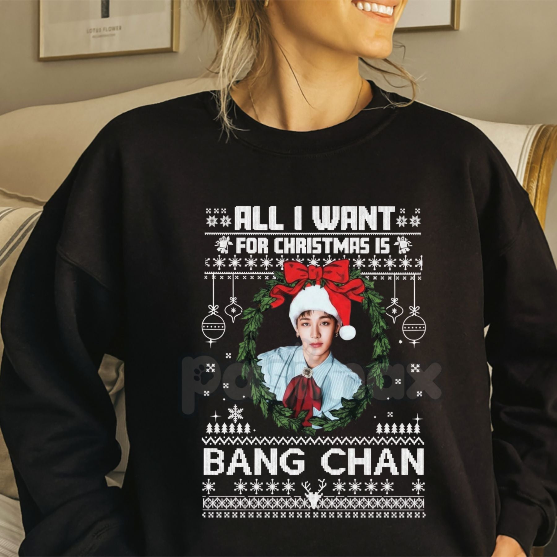 All I Want For Christmas Is Bang Chan Sweatshirt | Funny K-Pop Holiday Crewneck | Stray Kids Fan Gift Jumper | SKZ Bias Merch-Pasimax