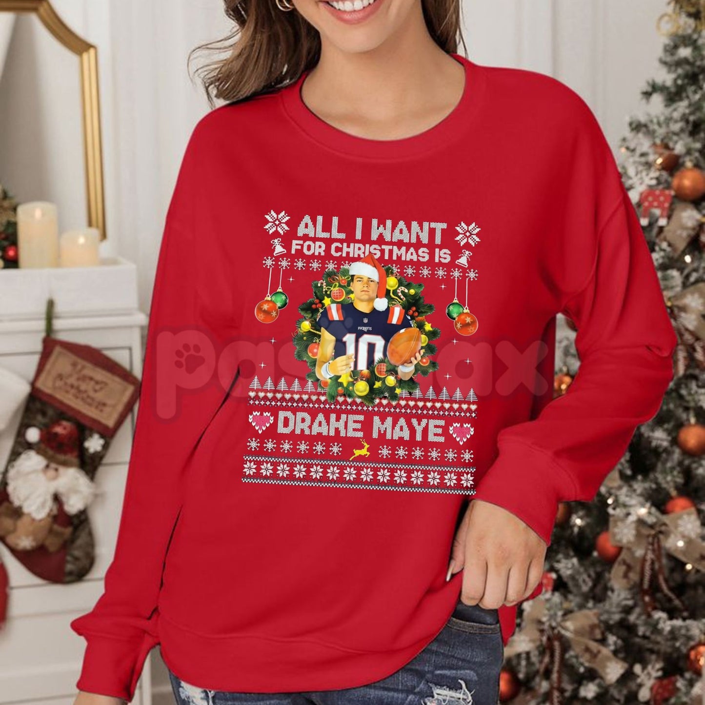 All I Want For Christmas Is Drake Maye Sweatshirt | UNC QB Football Fan Jumper | NFL Draft Prospect Holiday Crewneck Gift-Pasimax