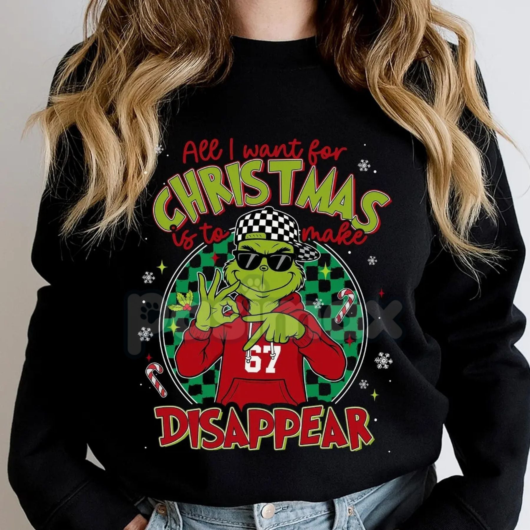 "All I Want For Christmas Is To Make 67 Disappear" Sweatshirt | Six Seven Meme Christmas Jumper | Viral TikTok Slang Holiday Gift-Pasimax