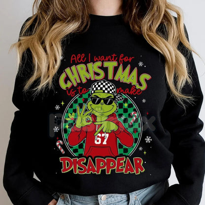 "All I Want For Christmas Is To Make 67 Disappear" Sweatshirt | Six Seven Meme Christmas Jumper | Viral TikTok Slang Holiday Gift-Pasimax