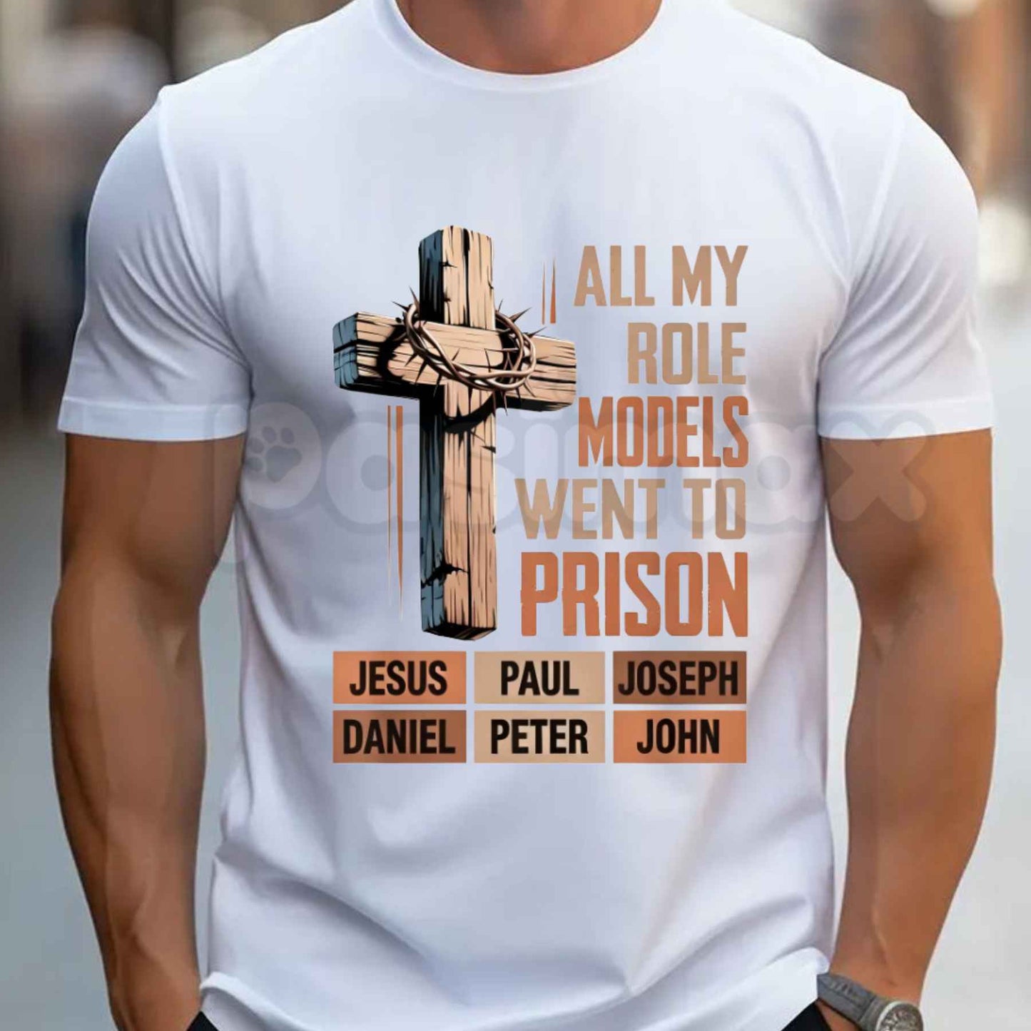 All My Role Models Went To Prison Bible Characters Cross Graphic T-Shirt – Funny Faithful Christian Satire Tee, Sarcastic Scripture Redemption Unisex Faith Shirt-Pasimax