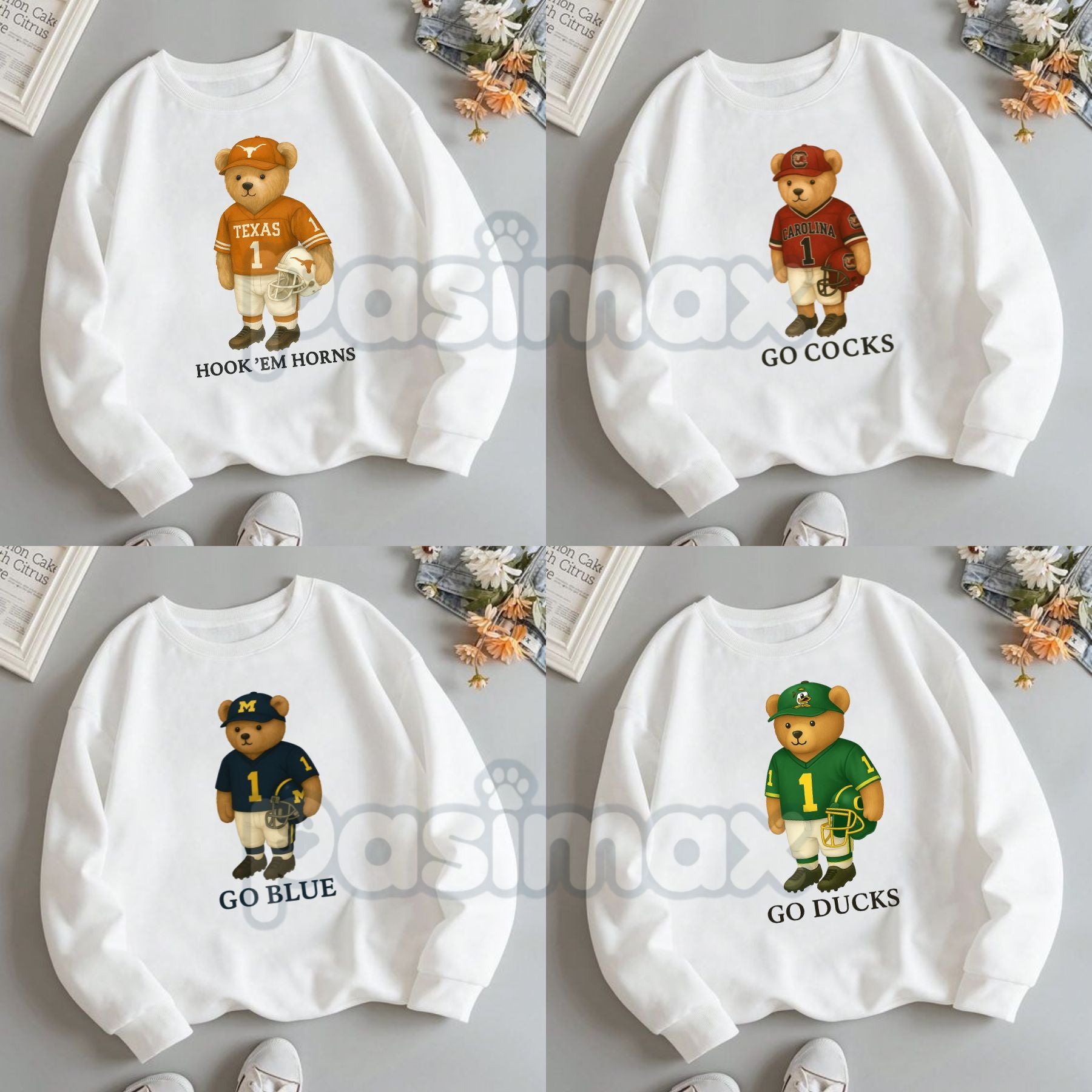 All Team College Football Teddy Bear Sweatshirt – Retro Mascot Graphic Crewneck-Pasimax