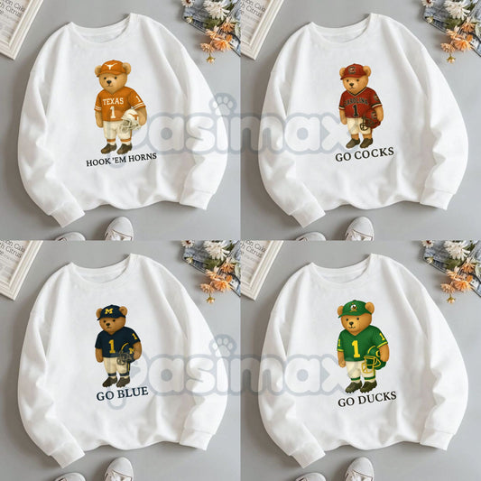 All Team College Football Teddy Bear Sweatshirt – Retro Mascot Graphic Crewneck-Pasimax