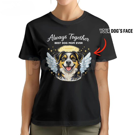 "Always Together" Custom Dog Face T-Shirt – Best Dog Mom Ever Personalized Graphic Tee, Premium 100% Cotton Pet Lover Top, Soft Lived-In Heavyweight Dog Mama Shirt, Made in USA-Pasimax