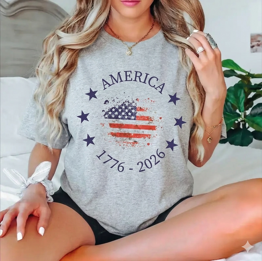 America 250th Anniversary T-Shirt – Vintage 1776 USA Flag Graphic Tee, Remastered Heavy Cotton Semiquincentennial Top, Soft Lived-In Heavyweight Commemorative Shirt, Made in USA-Pasimax