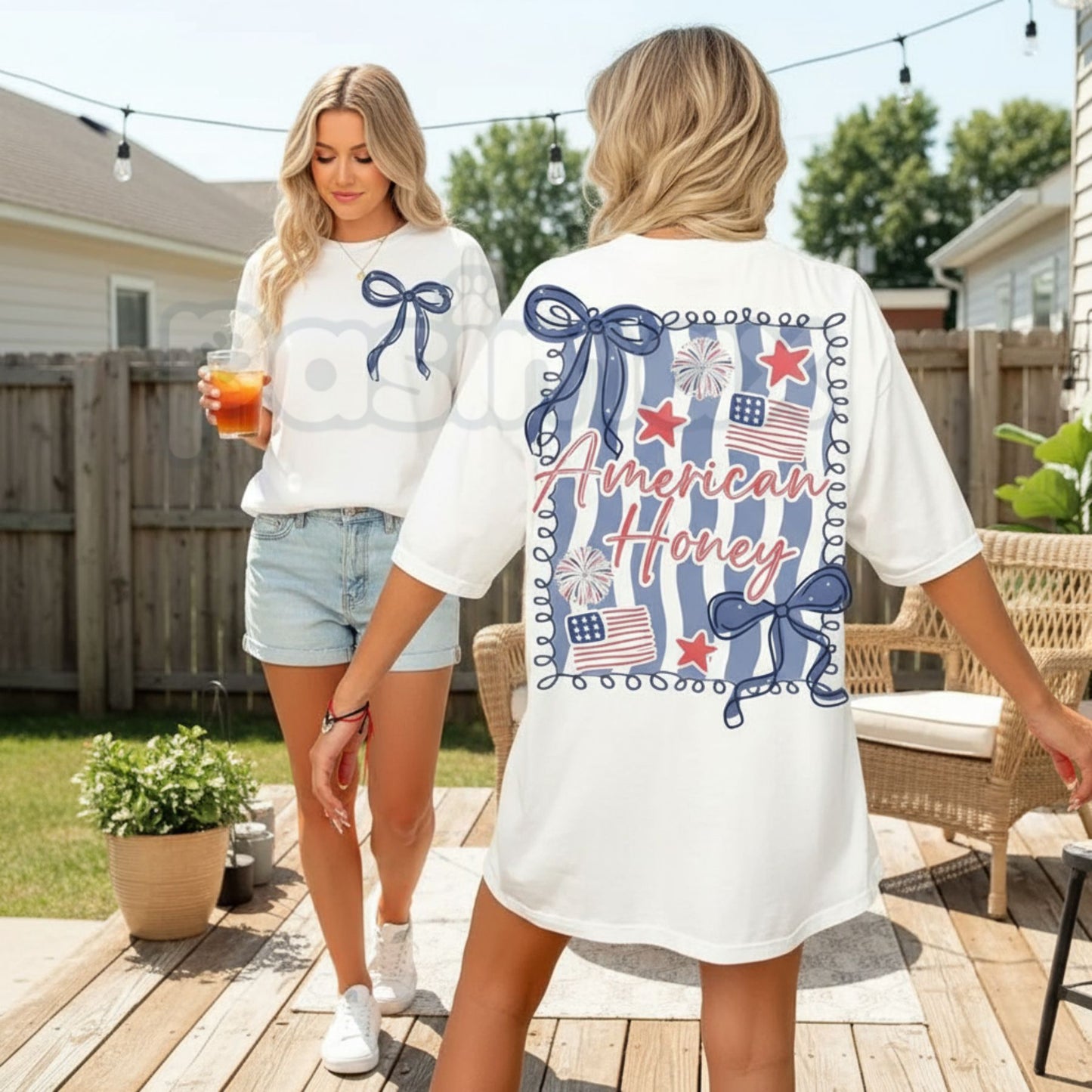 "American Honey" Coquette 4th Of July T-Shirt – Girly Vintage USA Graphic Tee, Premium 100% Cotton Independence Day Top, Soft Lived-In Heavyweight Retro Merica Shirt, Made in USA-Pasimax