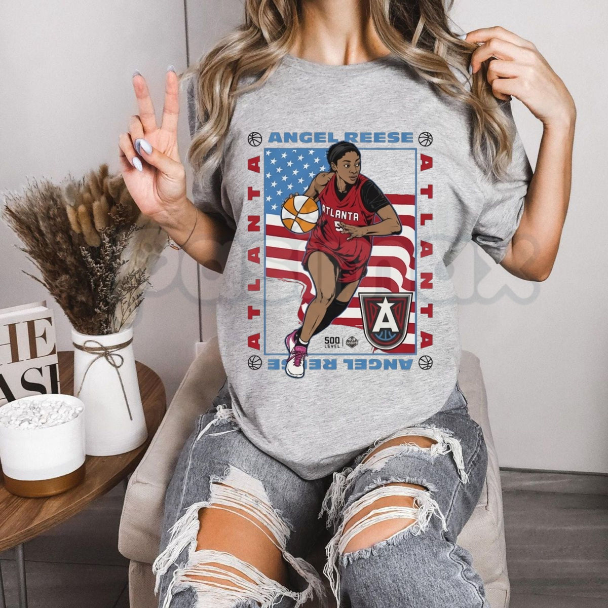Angel Reese Atlanta Dream American Flag T-Shirt – Women's Basketball Graphic Tee-Pasimax