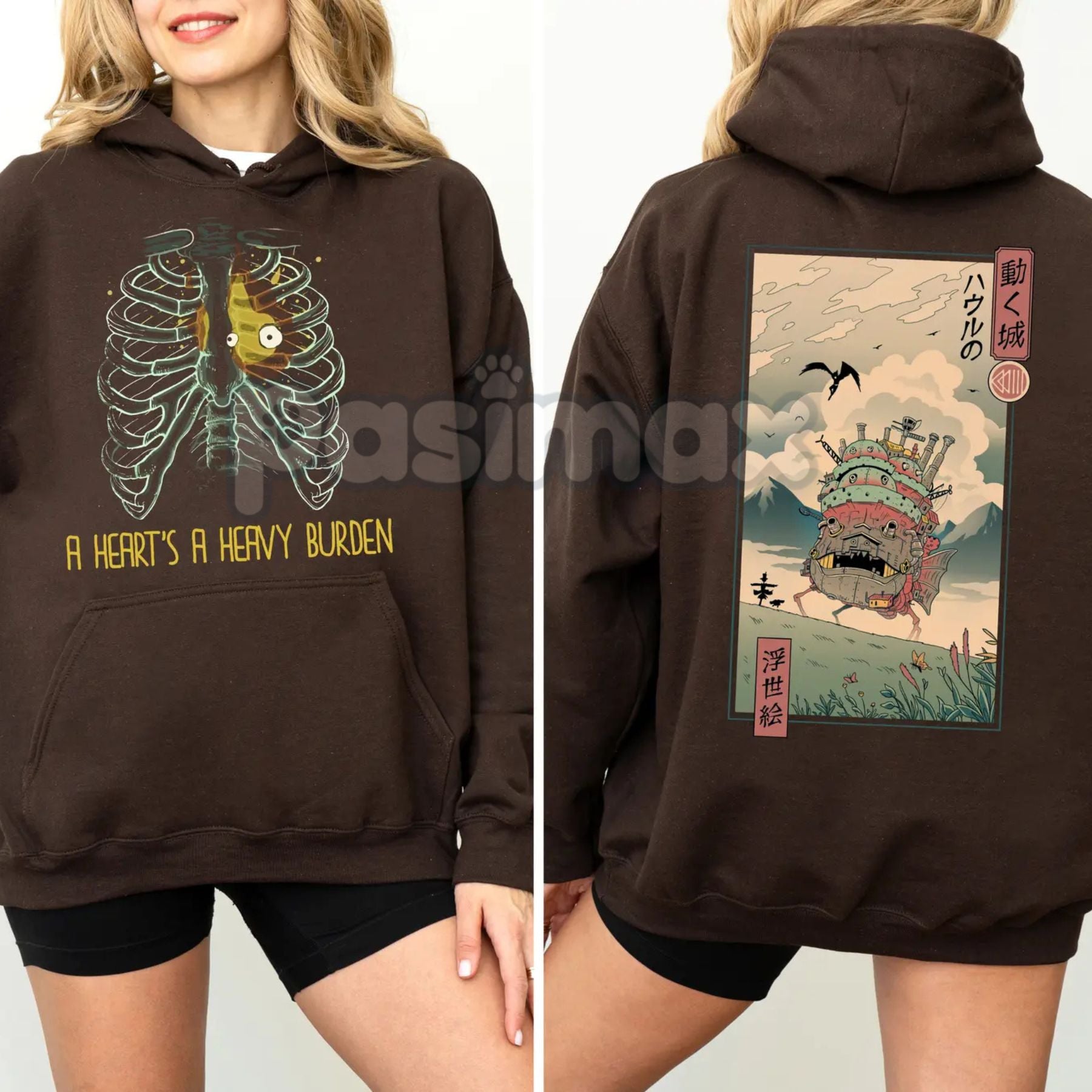 Anime "A Heart's A Heavy Burden" 2-Sided Hoodie – Studio Ghibli Inspired Quote Pullover, Fantasy & Film Fan Apparel, Unisex-Pasimax