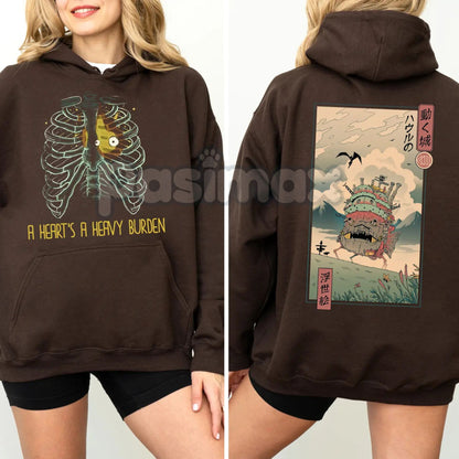 Anime "A Heart's A Heavy Burden" 2-Sided Hoodie – Studio Ghibli Inspired Quote Pullover, Fantasy & Film Fan Apparel, Unisex-Pasimax